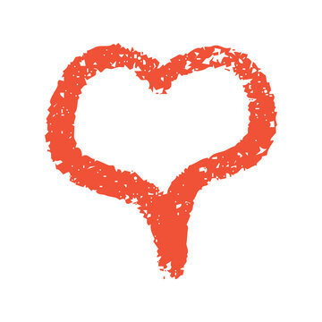 Heart in red tones with chalk and crayon texture, filled with rough handmade strokes for romantic card or valentine art. Grainy surface and brushwork create a love symbol for wedding or anniversary.
