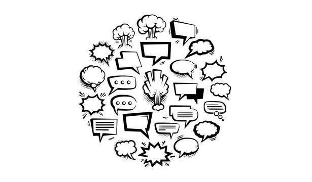 Bold comic speech bubble vector collection with pop art dialog shapes and caption frames isolated on white background