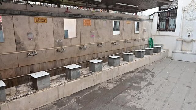 Ablution fountain outside mosque in Izmir