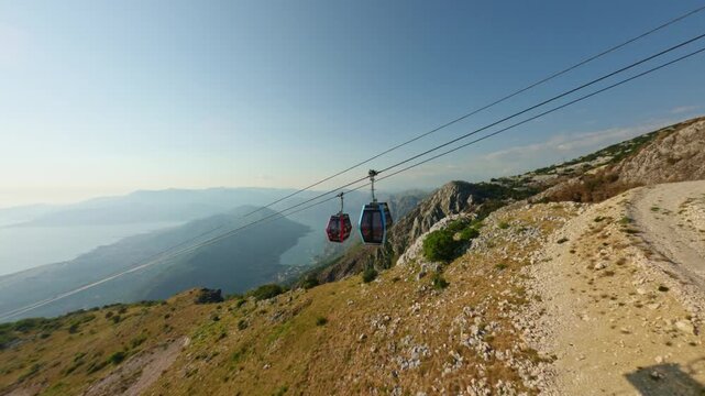 Kotor Cable Car, fpv drone shot. Summer season.