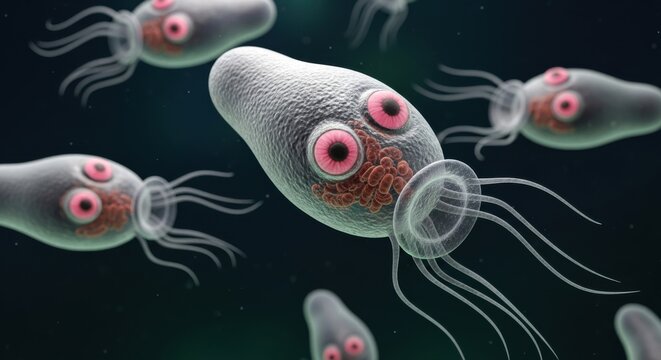 Microscopic Giardia Lamblia Parasite Floating in Intestinal Environment for Medical Infection Research Illustration
