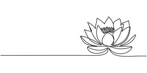 Fototapeta premium Lotus flower one line drawing minimalist floral nature illustration