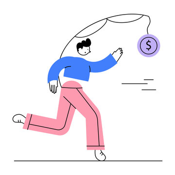 A flat style illustration showing money chasing