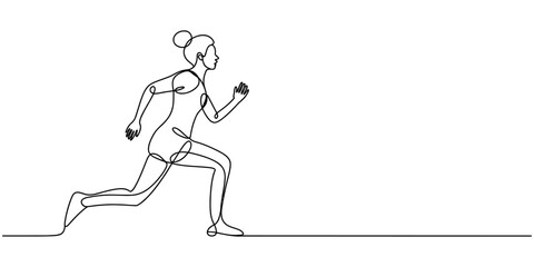 Fototapeta premium Woman running continuous one line drawing fitness sport concept
