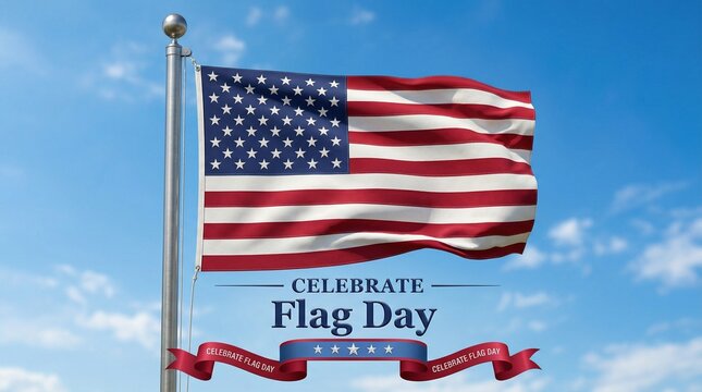 Celebrate Flag Day: Waving American Flag Under Clear Blue Sky