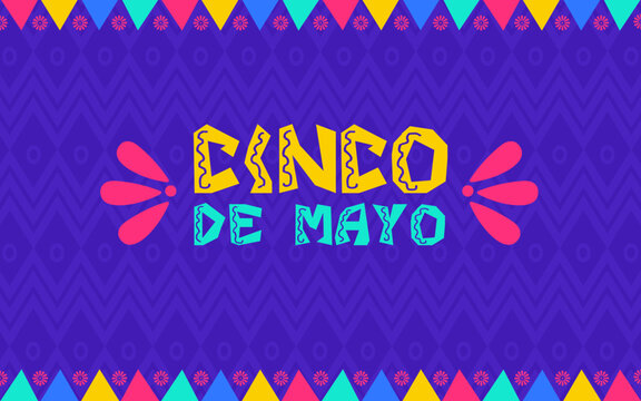 Cinco de Mayo 2026 festive banner with colorful papel picado flags and vibrant typography. Perfect for Mexican celebration, Dia De La Independencia, holiday greeting, and cultural event design.
