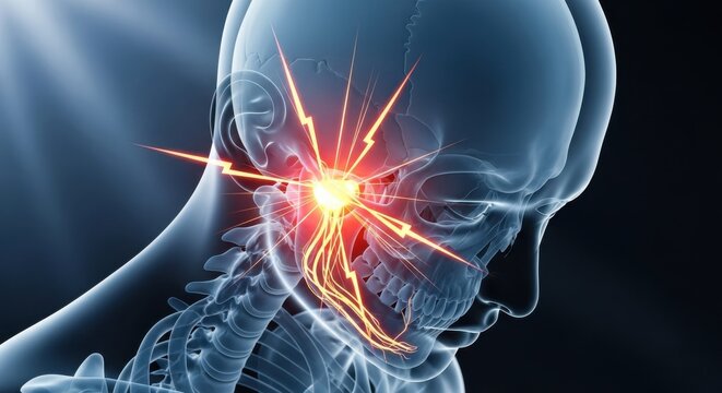 TMJ Jaw Pain and Facial Nerve Inflammation in 3D Anatomical Skull Rendering for Medical Healthcare Diagnosis
