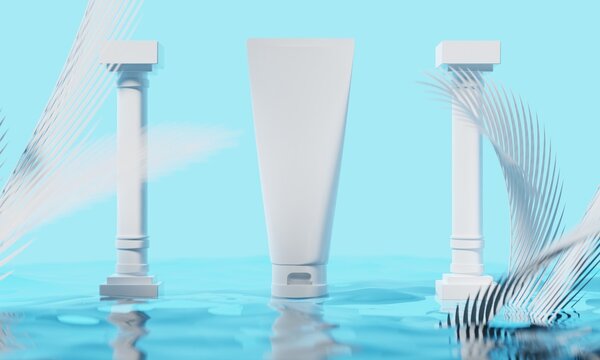 3d illustraion of cosmetic skincare beauty spa cream mockup, medical healthcare treatment, fashion of makeup, bottle tube of packaging
