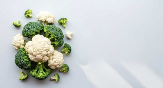 cauliflower and broccoli on gray background