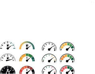 Fototapeta premium Car fuel gauge dashboard meter set, petrol level indicator from empty to full.