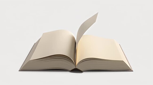 Opened book with blank pages stands on a white surface with a lifted page