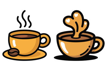 Obraz premium Cute coffee cup cartoon with steam character minimal vector illustration 