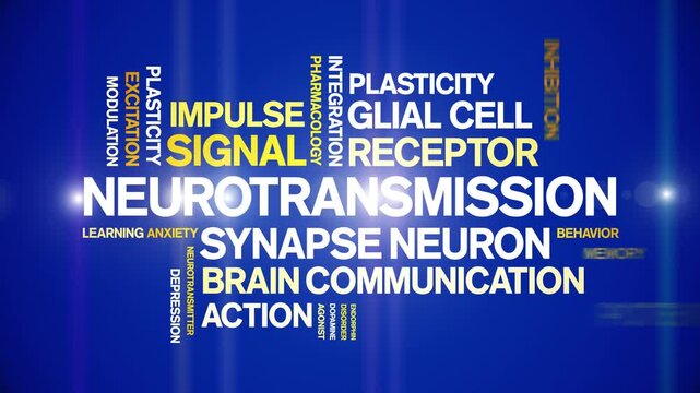 Neurotransmission animated word cloud-text design animation tag kinetic typography seamless loop.