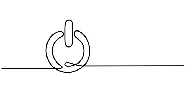 A minimalist single line drawing of a power button symbol isolated on a plain white background Vector, illustration