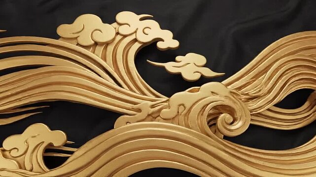 Golden ornate wave design element.