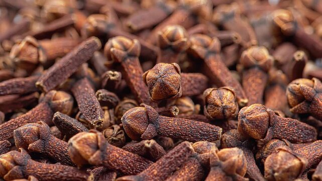 Closeup view of dried whole cloves spice for cooking and seasoning.
