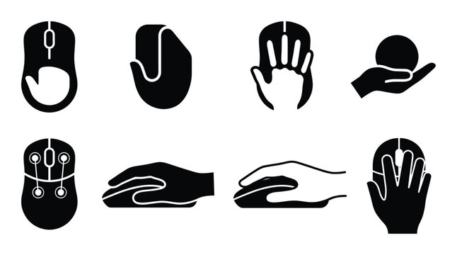 Collection of computer mouse and hand icons vector illustration set on transparent background