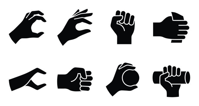 Set of black silhouette hands isolated on transparent background vector illustration