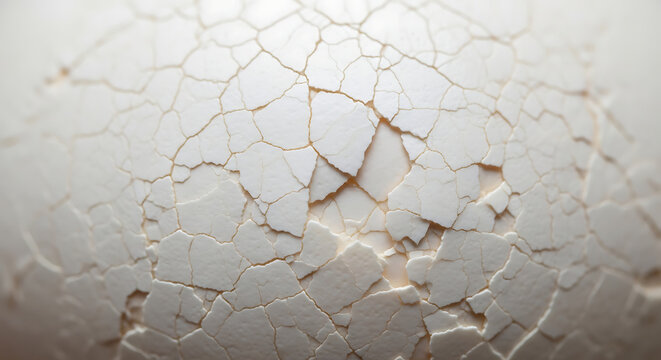 Close-up of cracked white fragile surface with abstract texture patter