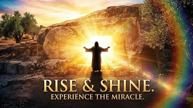 Ascendant Sacred Revelation: resurrection miracle, rising spirit, eternal life, Christ victory, Pascha triumph, Jesus savior, divine glory, salvation hope.