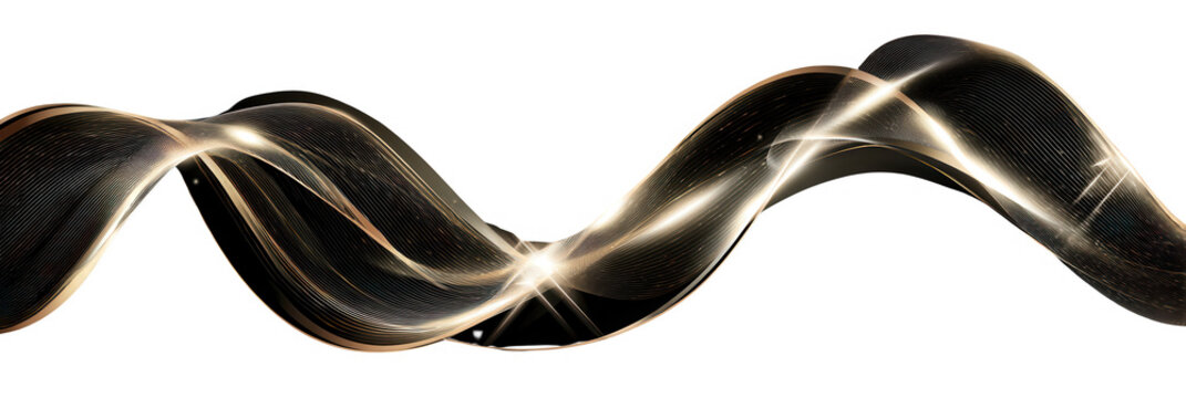 어두운 물결 모양의 추상적인 형태가 빛나는 선과 중앙의 강렬한 반짝임으로 역동적이고 우아한 디자인 요소를 하얀 배경 위에 아름답게 표현합니다.