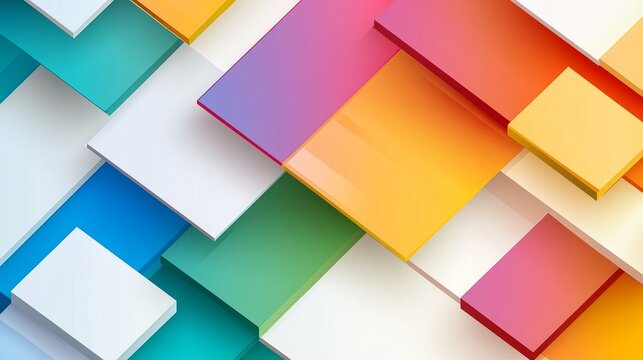 Abstract colorful geometric layers overlap with soft gradients and shadows in a dynamic pattern