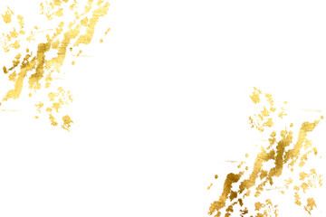 Old gold texture with gold paper particles and gold flakes that shimmer. Watercolor gold foil pieces flake. The gold foil borders the isolated PNG illustration background for holiday projects card.
