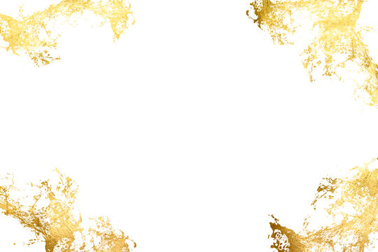 Watercolor Gold foil pieces flake. Old gold texture with gold paper particles and gold flakes that shimmer. The gold foil borders the isolated PNG background for holiday projects, congratulations.