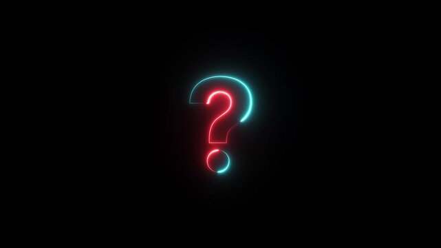 Neon question icon, rotating neon icon with colorful digital big question. 4k video
