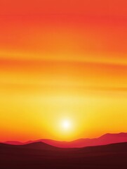 Fototapeta premium An intense sunset paints the sky in vibrant shades of orange over silhouettes of rolling hills