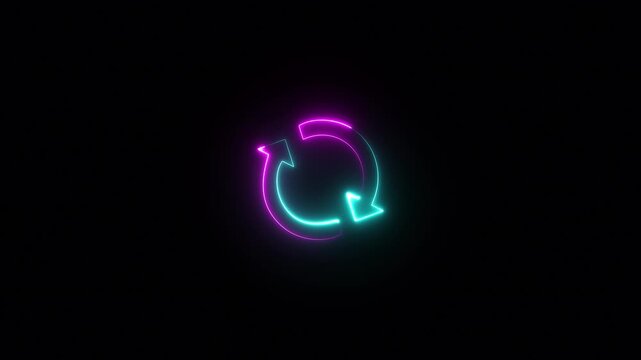 Recycle symbol glowing neon blue light, Circular arrow head rotating animation asset in alpha channel. 