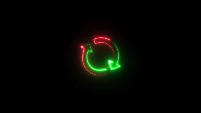 Recycle symbol glowing neon blue light, Circular arrow head rotating animation asset in alpha channel. 