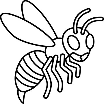 Yellow jacket wasp wasp insect sting wing antenna line outline cartoon yellow jacket wasp insect with wing antenna and sting, black line outline