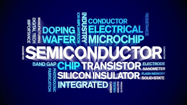 Semiconductor animated word cloud-text design animation tag kinetic typography seamless loop.