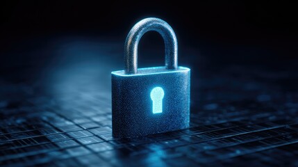 Fototapeta premium Blue Digital Padlock with Glowing Keyhole on Dark Background for Cybersecurity and Privacy Concepts