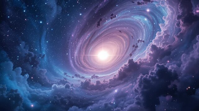 cosmic vortex galaxy swirl with bright center in purple nebula