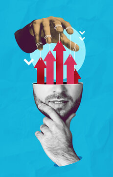 Surreal collage showing a thoughtful face with an open head rele