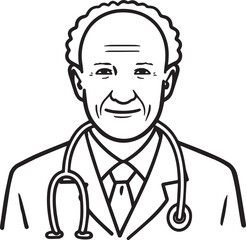 Obraz premium Hand Drawn Elderly Male Doctor Black and White Illustration in Minimal Line Art Style Design