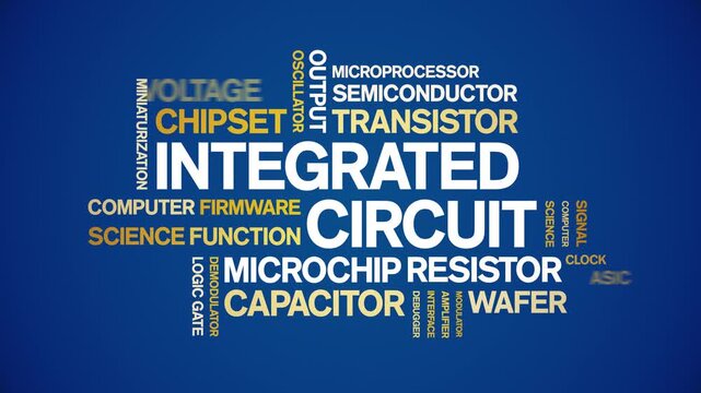 integrated circuit animated word cloud-text design animation tag kinetic typography seamless loop.