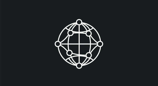 Minimalist White Globe Icon Depicting Global Connectivity on Black Background.
