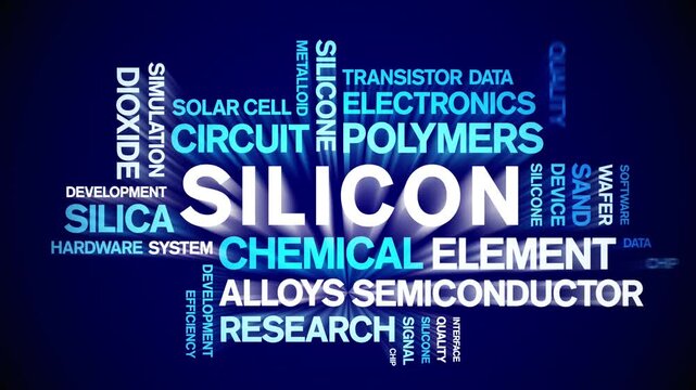 Silicon animated word cloud-text design animation tag kinetic typography seamless loop.