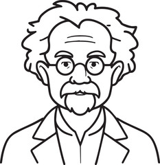 Obraz premium Hand Drawn Elderly Male Doctor Black and White Illustration in Minimal Line Art Style Design