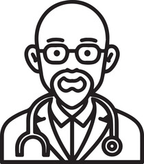 Obraz premium Hand Drawn Elderly Male Doctor Black and White Illustration in Minimal Line Art Style Design