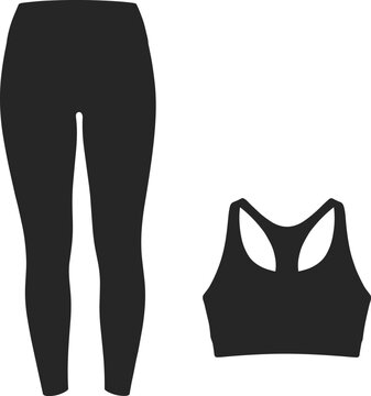 Athletic clothing silhouette illustration featuring high-waisted leggings and racerback sports bra for fitness, exercise, gym apparel, and activewear fashion artwork.