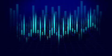 Abstract digital data chart with glowing blue lines, dark background, and grid, finance, concept.
