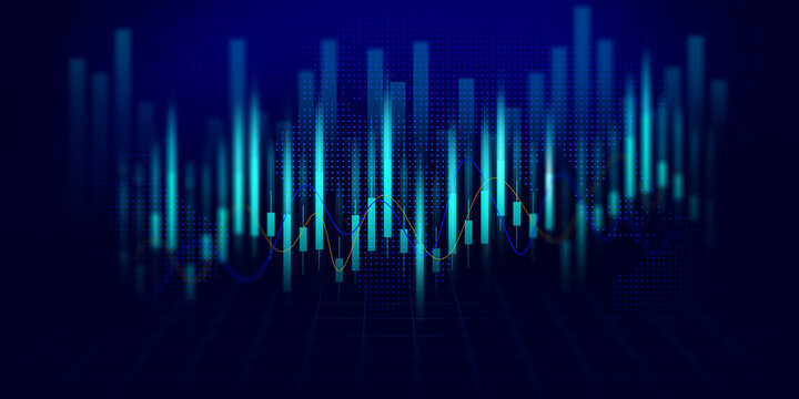 Abstract digital data chart with glowing blue lines, dark background, and grid, finance, concept.