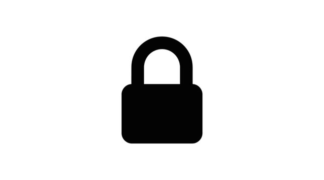 Simple Black Padlock Icon Representing Security and Privacy on an Isolated White Background