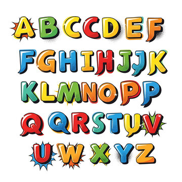Colorful Comic Style Alphabet Letters.