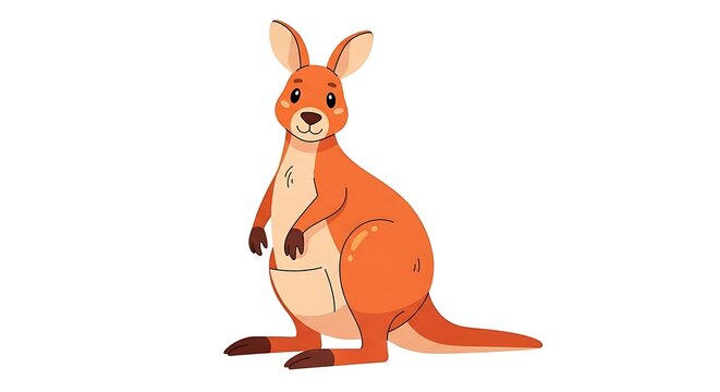 Animated illustration of a standing kangaroo with a pouch, rendered on a white background