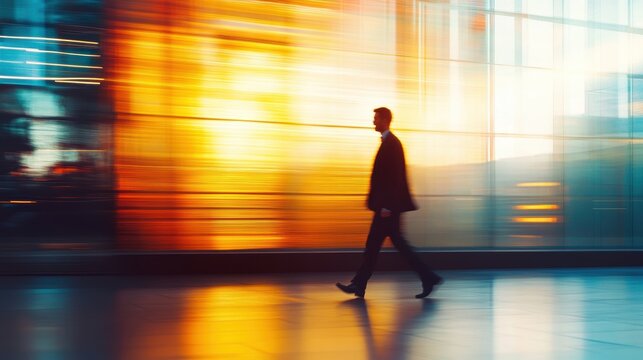 Group of Business people walking in the office corridor in night,People in business center walking at hall,motion go around at coworking space,Wide image,Concept of office life,co working space.